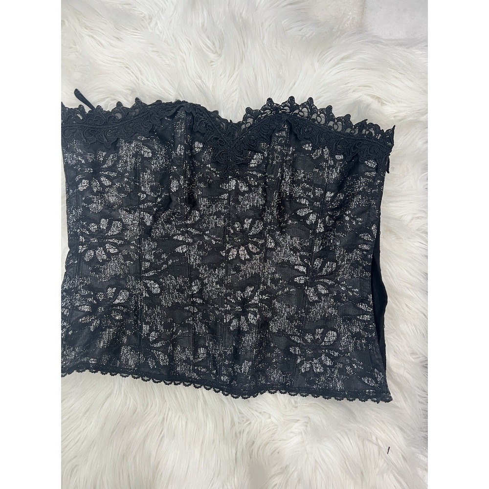 Fredericks of Hollywood Silver Black Lace Corset Top 8171 Size 40